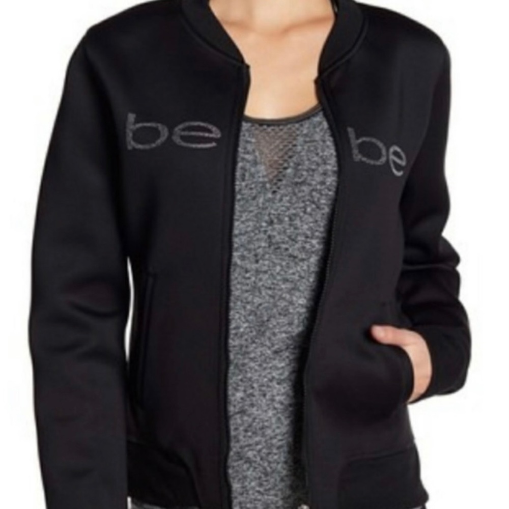 Bebe sport-bomber rhinestone logo black jacket